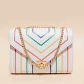 Retro Rainbow Striped Chain Crossbody Bag - Shah S. Sahota